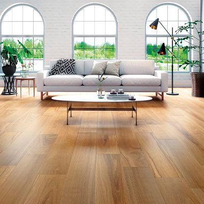 A imagem mostra uma sala de estar com assoalho de madeira.