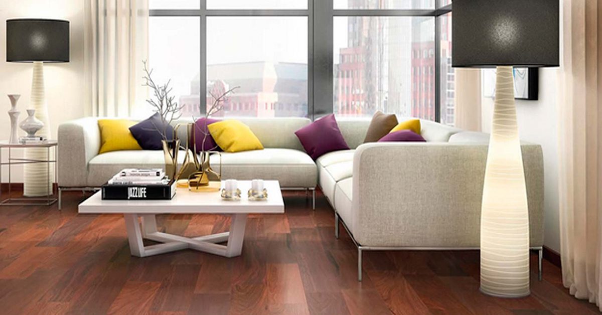 A imagem mostra a ilustração de uma sala com piso de madeira.